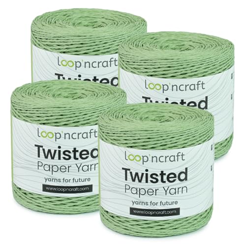 Papiergarn 4er-Set, Vintage Grün, Loopncraft, 1000m - 600g, Twisted Paper Yarn, Natürliches Papierkordel von Loopncraft