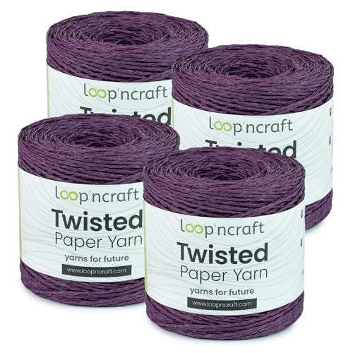 Papiergarn 4er-Set, Violett, Loopncraft, 1000m - 600g, Twisted Paper Yarn, Natürliches Papierkordel von Loopncraft