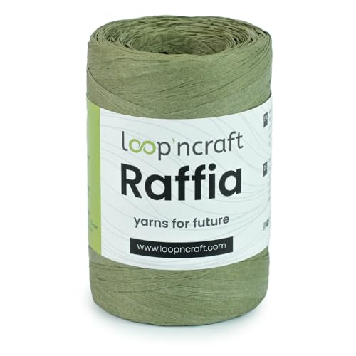 Raffia Papiergarn, Khaki, Loopncraft, 100g, Raffia Yarn, Natur Bastband von Loopncraft