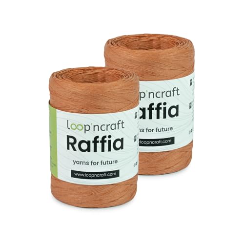 Raffia Papiergarn 2er-Set, Ziegelrot, Loopncraft, 2 X 100g, Raffia Yarn, Natur Bastband von Loopncraft