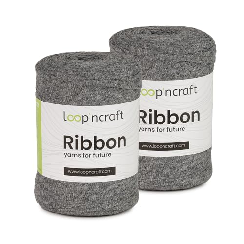 Ribbon 2er-Set, Grau, Loopncraft, 2 X 130m - 250g, geflochtenes Bandgarn, Recycling Garn von Loopncraft