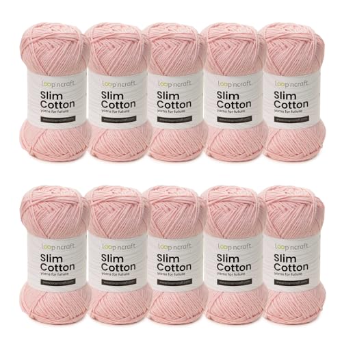 Slim Cotton 10er-Set, Helles Rosa, Loopncraft, 10 X 50g, Amigurumi Baumwolle Garn, Recycling Garn von Loopncraft