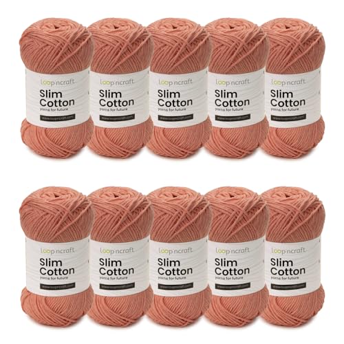 Slim Cotton 10er-Set, Lachsrosa, Loopncraft, 10 X 50g, Amigurumi Baumwolle Garn, Recycling Garn von Loopncraft