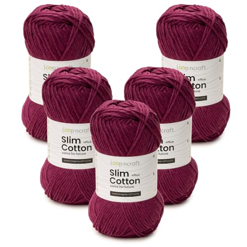 Slim Cotton Plus 5er-Set, Violett, Loopncraft, 5 X 100g, Amigurumi Baumwolle Garn, Recycling Garn von Loopncraft