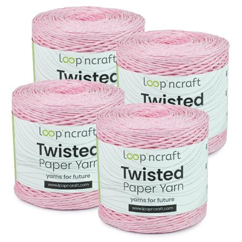 Papiergarn 4er-Set, Hell-Rosa, Loopncraft, 1000m - 600g, Twisted Paper Yarn, Natürliches Papierkordel von Loopncraft