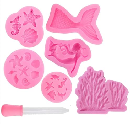 Loopunk Silikonform meerjungfrau,Fondant Meerjungfrau,3D Ozean Tier Silikon,Backformen Set Silikon,für Fondant Backen Schokolade Marzipan Kuchen Gelee Muffin Süßigkeiten von Loopunk