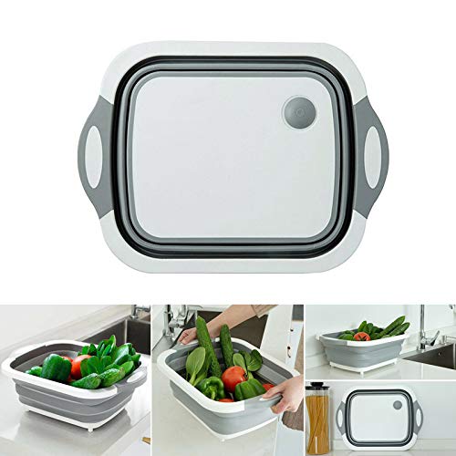 Multifunktionales Schneidebrett für Gemüse, 4 in 1 Faltbare Schneidebret Kunststoff, Tragbares Schneidebrett Frühstücksbrettchen Klappbares Schneidebrett mit Auffangrille und Wasserablassventil von Loopunk