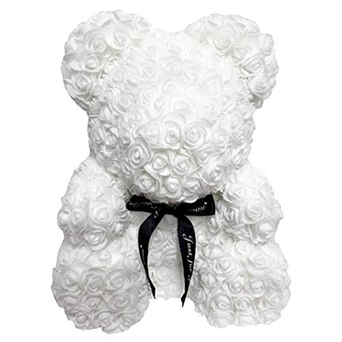 Loozykit 25cm Rose Teddybär Rosenbär, handgemachte Rose Blumenbär mit Schleife, künstliche Blume Rosenbär, Forever Rose für Valentinstag, Jubiläum, Hochzeit, Geburtstag (Rosenbär-Weiß) von Loozykit