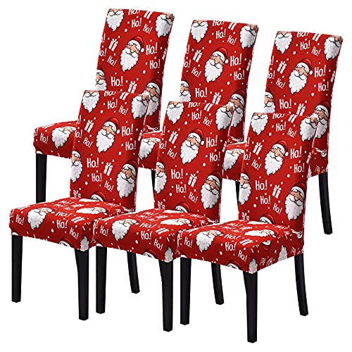 Loozykit Weihnachten Stuhlhussen 4er/6er Set Stretch Stuhlbezug Universal Moderne Xmas Festlich Stuhl Husse Dekoration Protector Strech Chair Cover für Esszimmer Party Banquet (Rot, 6pcs) von Loozykit