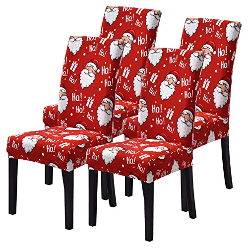 Loozykit Weihnachten Stuhlhussen 4er/6er Set Stretch Stuhlbezug Universal Moderne Xmas Festlich Stuhl Husse Dekoration Protector Strech Chair Cover für Esszimmer Party Banquet Restaurant(Rot,4 Pcs) von Loozykit