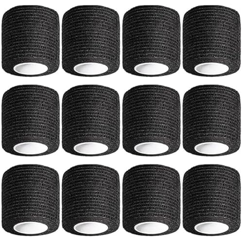 Loppdece 12 Rollen Selbstklebender Verband, 5cm x 4.5m Elastische Selbsthaftende Bandage, Haftbandage Selbstklebend, Kohäsive Bandage für Stretch-Sportler Handgelenk (Schwarz) von Loppdece