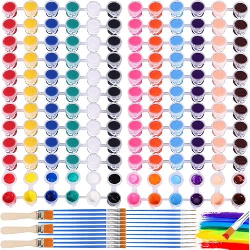 Loppdece 24 Stück AcrylFarben Set, Waschbaren Acryl Farben mit 12 Farben 6 Flache Pinsel 6 Pinsel mit Spitze und 3 Bürsten, 3ml Mini Acrylfarben für Kinder, Malfarben für Kurse, Familienaktivitäten von Loppdece