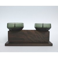 Mid-Century Modern Kerzenhalter | Vintage Holz - Glas 80Er von LoppisStore