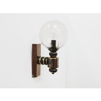 Mid Century Modern Sconce | Ist Ellux Wandlampe Kupfer & Klar Bubbled Glaskugel 70Er von LoppisStore