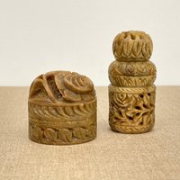 Handgeschnitzte Marmor Boxen/Vintage Duft Boxen 2Er Set Speckstein Blumen Wohnkultur Schmuckschatulle Sammlerstück Aufbewahrung von Loppislover