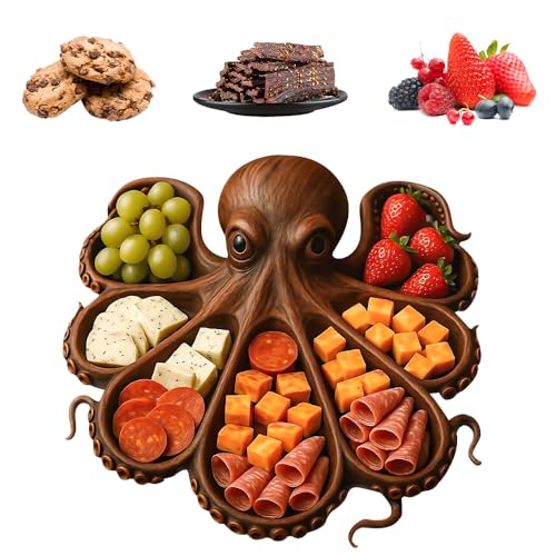 Octopus Charcuterie Platte, Holzgeschirr Oktopus Form,Ocean Theme Party Board Nautical Serviertablett,Oktopus Servierplatte Snacktablett Serviertablett Für Käse, Obstplatten (Oktopus A, L:40CM) von Lopreg