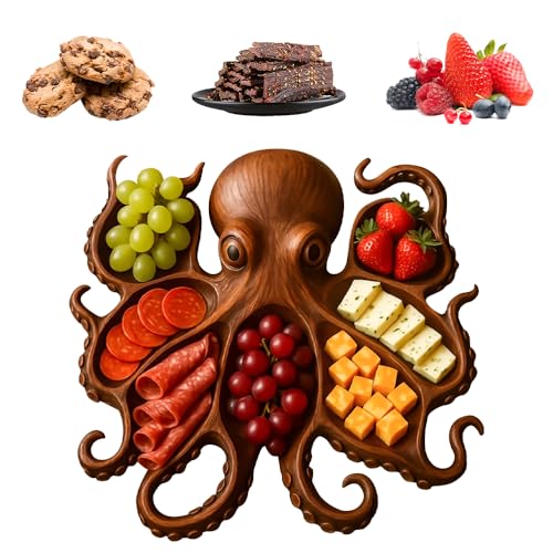 Octopus Charcuterie Platte, Holzgeschirr Oktopus Form,Ocean Theme Party Board Nautical Serviertablett,Oktopus Servierplatte Snacktablett Serviertablett Für Käse, Obstplatten (Oktopus B, L:40CM) von Lopreg