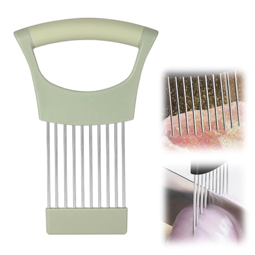 Zwiebelschneider Schneidehilfe,2025 Neu Zwiebelschneider Halter aus Edelstahl, Zwiebelhalter zum Schneiden Schnitthilfe Halterführung Kitchen Gadgets Chopper Slicing Assistant Tool (Grün) von Lopreg