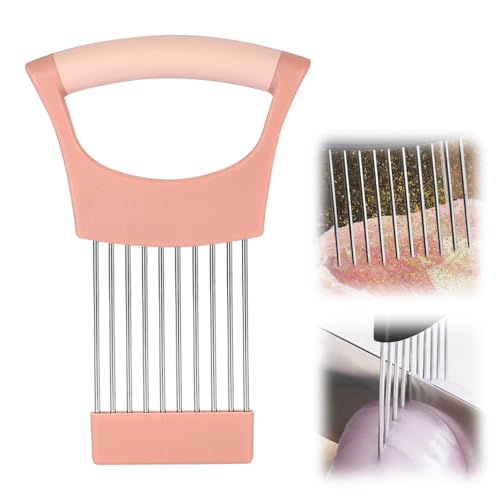 Zwiebelschneider Schneidehilfe,2025 Neu Zwiebelschneider Halter aus Edelstahl, Zwiebelhalter zum Schneiden Schnitthilfe Halterführung Kitchen Gadgets Chopper Slicing Assistant Tool (Rosa) von Lopreg