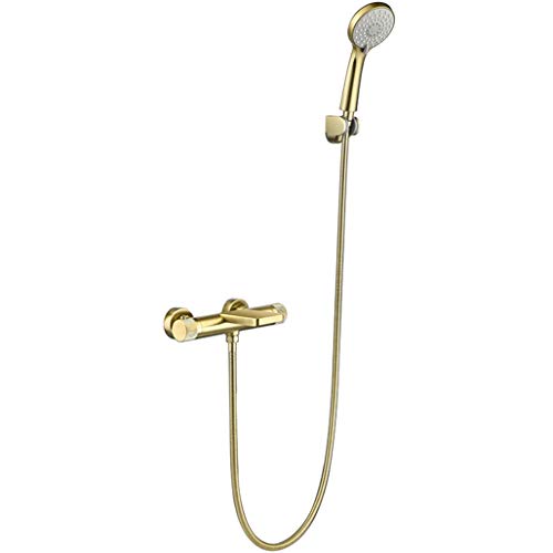Lopus Badewannenarmaturen, Wandmontage Messing gebürstet Gold Thermostat Bad Duscharmatur Set mit Handbrause Geeignet für Badezimmer Luxus Duschset,Brushed Gold(B) von Lopus