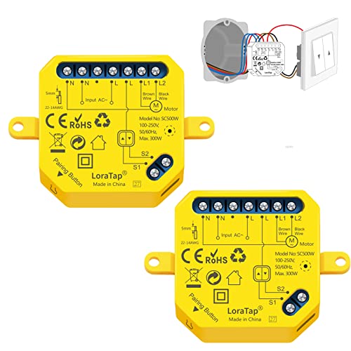 LoraTap 2er WIFI Smart-Einbauschalter V2N2 mit Laufzeiteinstellung für elektrische Rolläden, Jalousien und Markisen Schalter Rolladen-zeitschaltuhr für Rolladenmotor von LoraTap