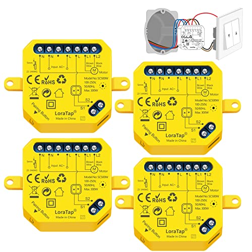 LoraTap 4er WIFI Smart-Einbauschalter V2N2 mit Laufzeiteinstellung für elektrische Rolläden, Jalousien und Markisen Schalter Rolladen-zeitschaltuhr für Rolladenmotor von LoraTap