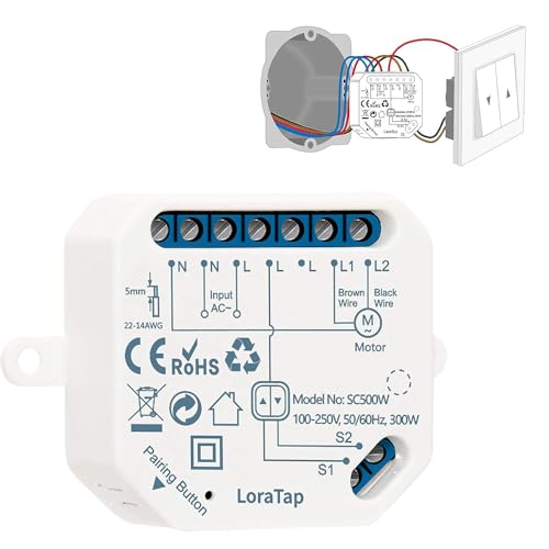 LoraTap Schalter für Rollladensteuerung, Rollladenmodul, WiFi, kompatibel mit Alexa, intelligenter Timer, Wandmotor von LoraTap