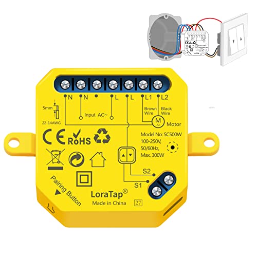 LoraTap WIFI Smart-Einbauschalter V2N2 mit Laufzeiteinstellung für elektrische Rolläden, Vorhänge, Jalousien und Markisen Zeitschaltuhr Schalter Rolladenzeitschaltuhr Timer für Rolladenmotor von LoraTap