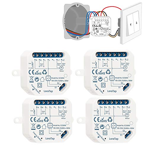 LoraTap WiFi Smart-Einbauschalter Relais Modul für elektrische Rolläden Vorhänge, Jalousien und Markisen Zeitschaltuhr Schalter Rolladenzeitschaltuhr Timer für Rolladenmotor (4) von LoraTap