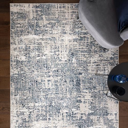 Lord of Rugs Aura Moderner abstrakter Teppich für Wohnzimmer, Schlafzimmer, weicher schimmernder Flor, neutrale Farbtöne, Teppich mit dezentem Glanzbereich (ST09 Blau, 120 x 170 cm) von Lord of Rugs