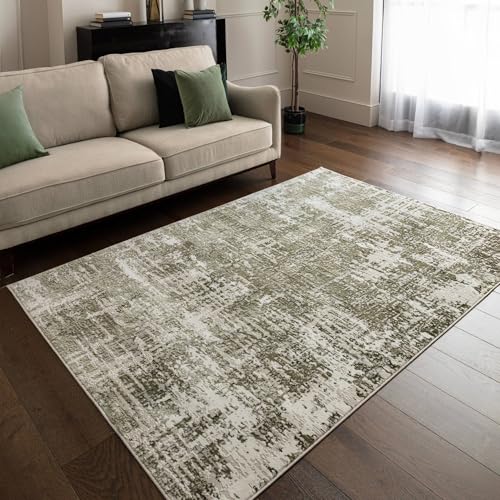 Lord of Rugs Aura Moderner abstrakter Teppich für Wohnzimmer, Schlafzimmer, weicher schimmernder Flor, neutrale Farbtöne, Teppich mit dezentem Glanzbereich (ST10 Grün, 80 x 150 cm) von Lord of Rugs