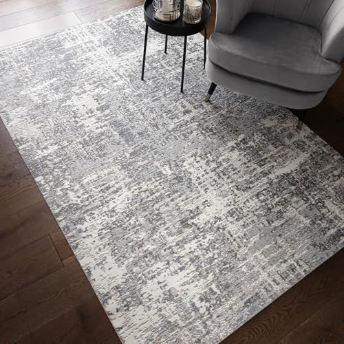 Lord of Rugs Aura Moderner abstrakter Teppich für Wohnzimmer, Schlafzimmer, weicher schimmernder Flor, neutrale Farbtöne, Teppich mit dezentem Glanzbereich (ST12 Grau/Silber, 200 x 290 cm) von Lord of Rugs