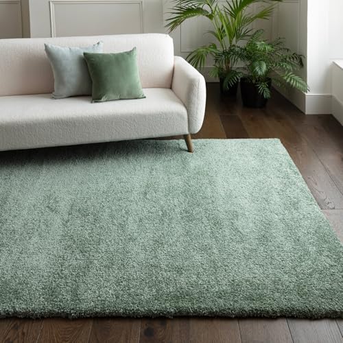 Lord of Rugs Moderner Shaggy-Teppich, ultraweich, gemütlich, Plüsch, dicht gewebter Hochflorteppich für Wohnzimmer und Schlafzimmer, Atlas-Teppich, Salbeigrün, Größe XL 200 x 290 cm von Lord of Rugs