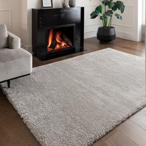 Lord of Rugs Moderner Shaggy-Teppich, ultraweich, gemütlich, Plüsch, dicht gewebter Hochflorteppich für Wohnzimmer und Schlafzimmer, Atlas-Teppich (Silber, Größe M, 120 x 170 cm) von Lord of Rugs