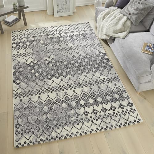 Lord of Rugs Somerset Teppich, moderner, traditioneller, weicher Plüschflorteppich für Wohnzimmer, Schlafzimmer, Flur, leicht zu reinigende Fläche (SOM104 Weiß Anthrazit, 120 x 170 cm) von Lord of Rugs