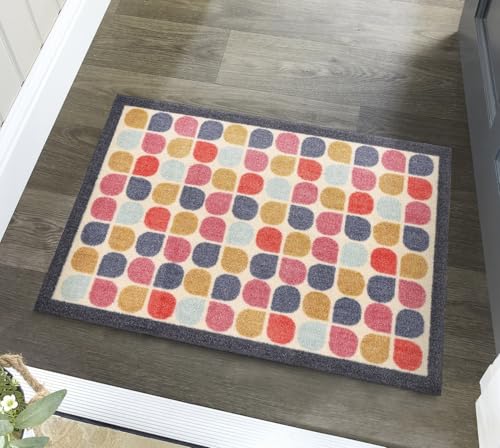 Lord of Rugs Waschbare Antirutschmatte für Eingangsbereich, Flur, Läufer, Bad oder Küche, leicht zu reinigen, langlebig, saugfähig, schmutzabweisend, Schmutzfangmatte (My Retro Clover, 50 x 75 cm) von Lord of Rugs