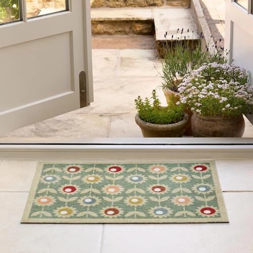 Lord of Rugs Waschbare rutschfeste Matte für Eingangsbereich, Flur, Läufer, Bad oder Küche, leicht zu reinigen, langlebig, saugfähig, schmutzabweisend, mehrfarbig, Blumenmuster, Salbei, 50 x 75 cm von Lord of Rugs