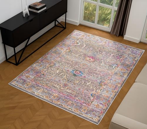 Sojourn Teppich Modern Traditionelles Vintage Design Kurzflor Teppich für Wohn- & Esszimmer Flur Mehrfarbig Teppiche (Berg, 120 x 170 cm) von Lord of Rugs