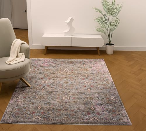 Sojourn Teppich Modern Traditionelles Vintage Design Kurzflor Teppich für Wohn- & Esszimmer Flur Mehrfarbig Teppiche (Jebel, 120 x 170 cm) von Lord of Rugs