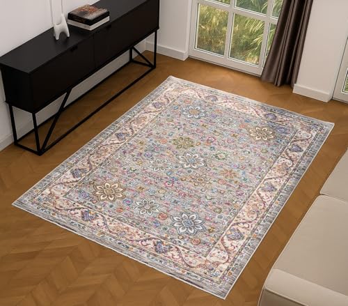Sojourn Teppich Modern Traditionelles Vintage Design Kurzflor Teppich für Wohn- & Esszimmer Flur Mehrfarbig Teppiche (Koppie, 120 x 170 cm) von Lord of Rugs