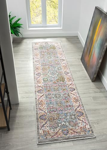 Sojourn Teppich Modern Traditionelles Vintage Design Kurzflor Teppich für Wohn- & Esszimmer Flur Mehrfarbig Teppiche (Koppie, 60x240cm(2'8')) von Lord of Rugs