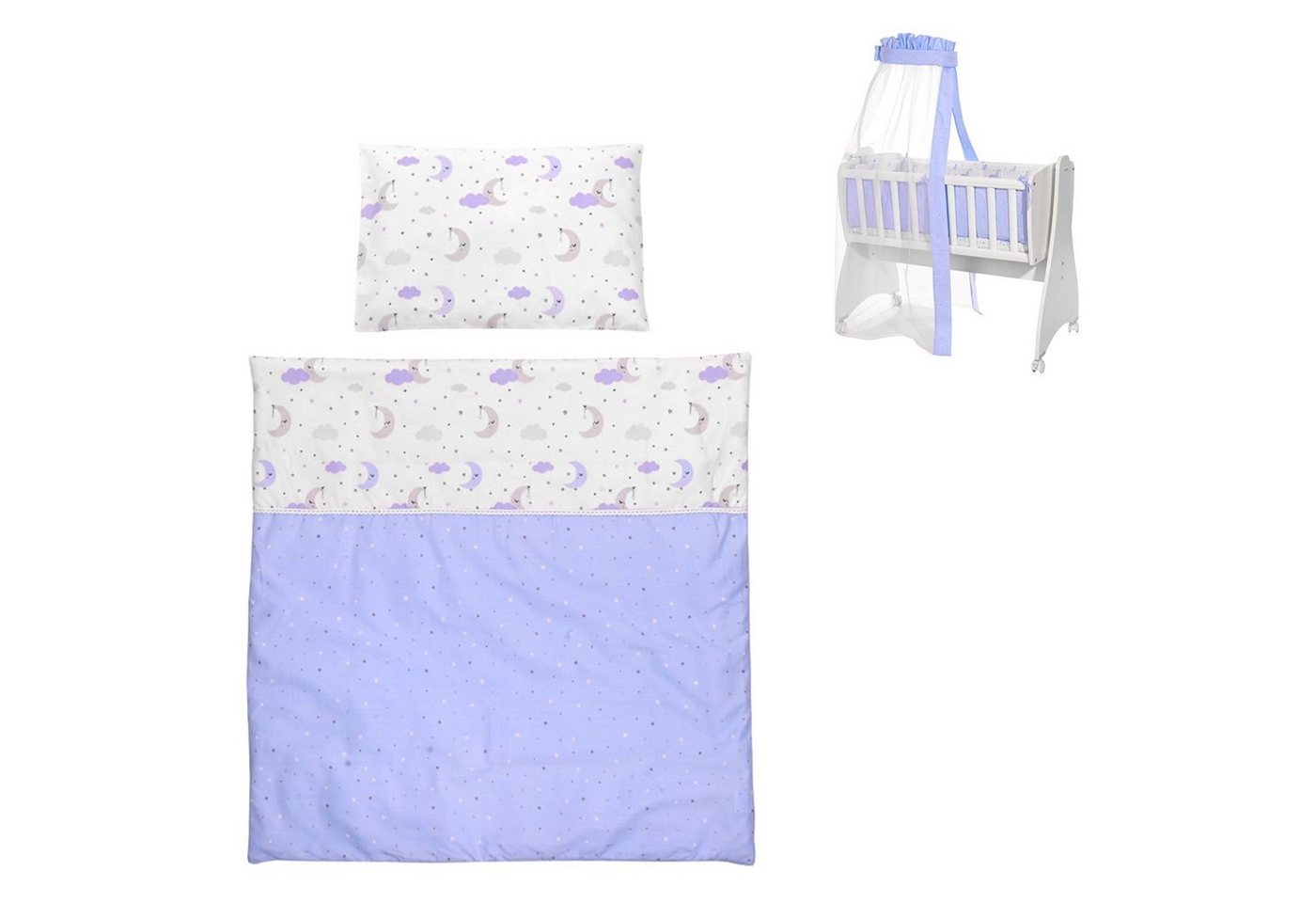 Babybettwäsche Baby Bettwäsche Zubehör Set First Dreams, Lorelli, Baumwolle, 7 teilig, 7-teiliges Set Decke Kissen Laken Himmel von Lorelli