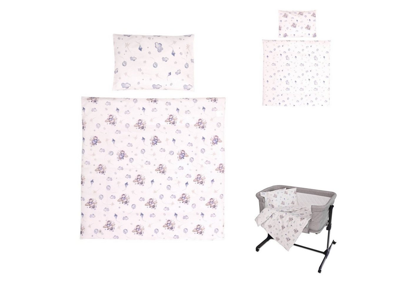 Babybettwäsche Babybettwäsche-Set Eva, Lorelli, Baumwolle, 5 teilig, 5-tlg Decke 75 x 75 cm, Kissen 29 x 42 cm, Bezüge von Lorelli