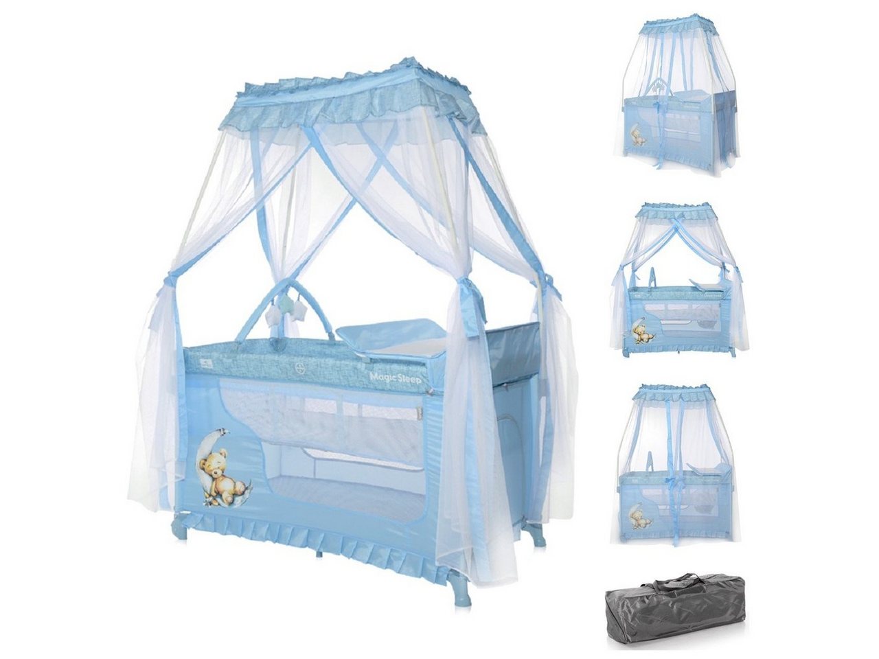 Lorelli Baby-Reisebett Reisebett, Laufstall Magic Sleep, 2 Ebenen Baldachin Mobile Wickelauflage faltbar von Lorelli