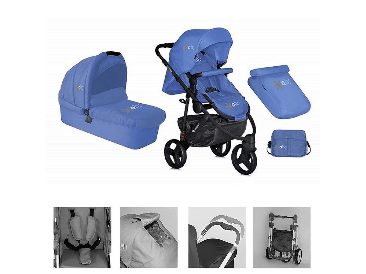 Lorelli Kombi-Kinderwagen Kinderwagen 2 in 1 Monza, EVA-Reifen, Babywanne, Sportsitz, Wickeltasche von Lorelli