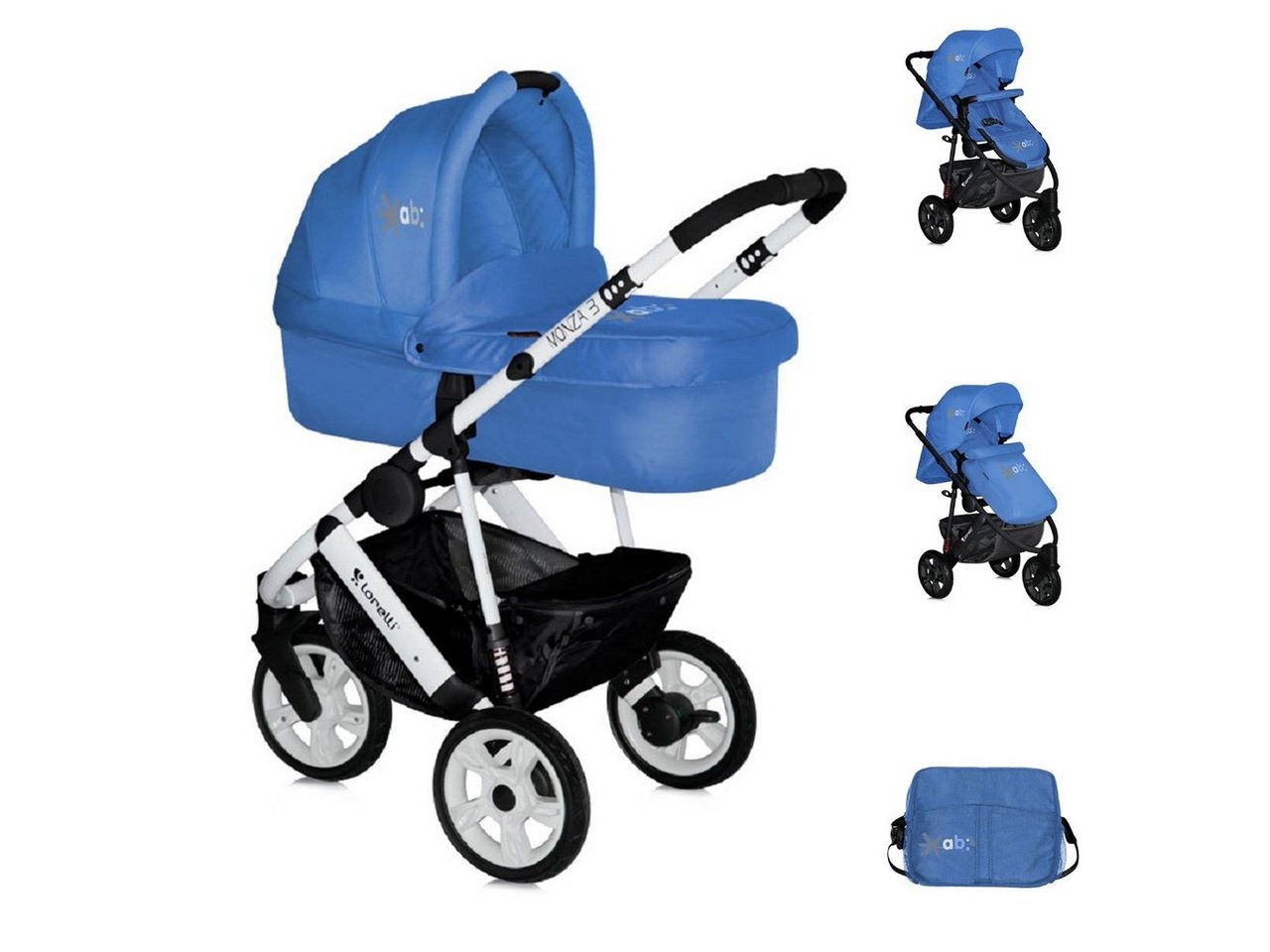 Lorelli Kombi-Kinderwagen Kinderwagen 2 in 1 Monza, Luftreifen, Wickeltasche, Babywanne, Sportsitz von Lorelli