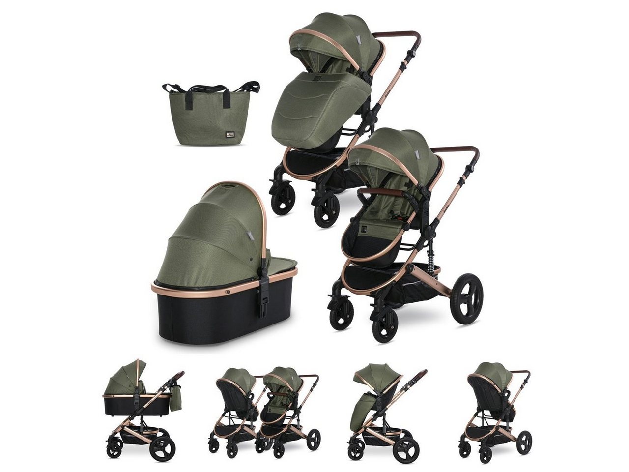 Lorelli Kombi-Kinderwagen Kombikinderwagen Boston 2 in 1, Sportsitz Babywanne Mückennetz bis 22 kg von Lorelli