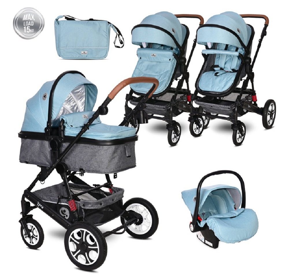 Lorelli Kombi-Kinderwagen Kombikinderwagen Lora 3 in 1, Autositz Tragetasche Sportsitz Fußabdeckung von Lorelli