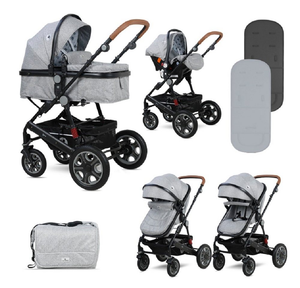 Lorelli Kombi-Kinderwagen Kombikinderwagen Lora 3 in 1, Autositz Tragetasche Sportsitz Fußabdeckung von Lorelli