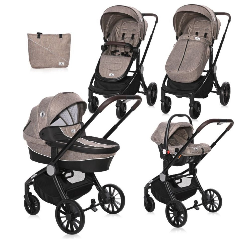 Lorelli Kombi-Kinderwagen Kombikinderwagen Ramona 3 in 1, Babyschale Sitzeinheit Wickeltasche Korb von Lorelli